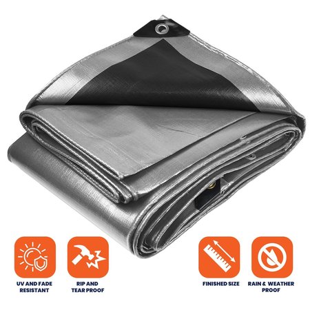 Tarpco Safety 30 ft x 0.5 mm H x 20 ft W Heavy Duty 14 Mil Tarp, Silver/Black, Polyethylene TS-101-20X30